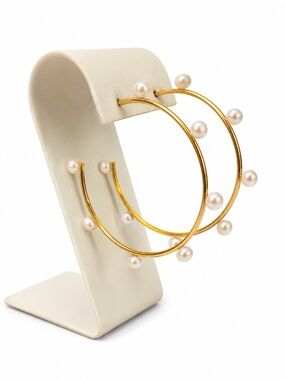Lisa Schwartz Large 22K Gold-Plated Pearl Hoop Earrings
